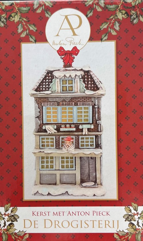 Kersthuisje De Drogisterij met ledverlichting Anton Pieck - 8,5x8,5x15,5 cm excl. batterijen
