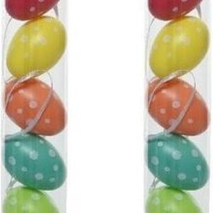16x Pasen decoratie paaseieren gekleurd met stippen 5 cm - Paastakken versieringen/decoraties paaseitjes