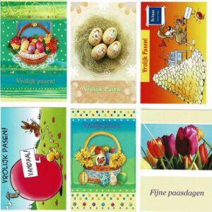 10 Vrolijk Pasen Wenskaarten - 16x11cm - Vrolijke gevouwen paaskaarten met enveloppen