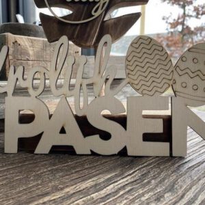 Paasdecoratie - Tekstbordje Vrolijk Pasen 4 mm dik (12x25 cm) - paasversiering