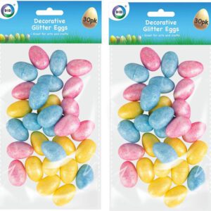 Set van 60x stuks glitter kunststof paaseitjes multi-kleur 3 cm - Paaseitjes voor Paastakken  - Paasversiering/decoratie Pasen