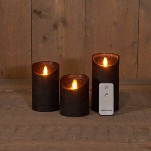 Set van 3x zwarte LED stompkaarsen met afstandsbediening - Woondecoratie - LED kaarsen - Elektrische kaarsen