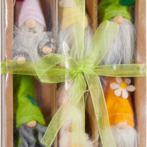 BRUBAKER Set van 6 Decoratieve Hangers - Grappige Paas Hangers - Houten en Gebreide Kabouters met Baard - Kleurrijke Lente Decoratie - Paasdecoratie - Pasen - ca. 10 cm